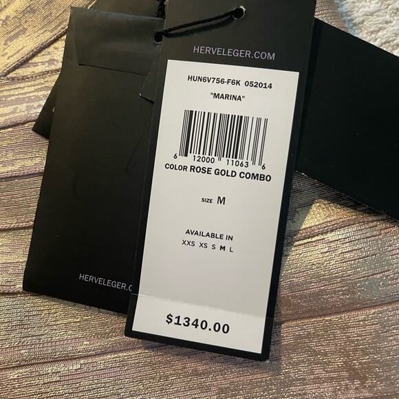 NWT Herve Leger Marina Foiled Bandage Dress in Rose Gold Combo Size Medium - Picture 10 of 15